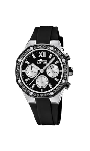 Lotus Damen Armbanduhr aus Edelstahl und Silikon mit Glassteinen in der Farbe Schwarz-Silber 38mm, Wasserdichtigkeit: 5 Bar, 18875/4 von Lotus