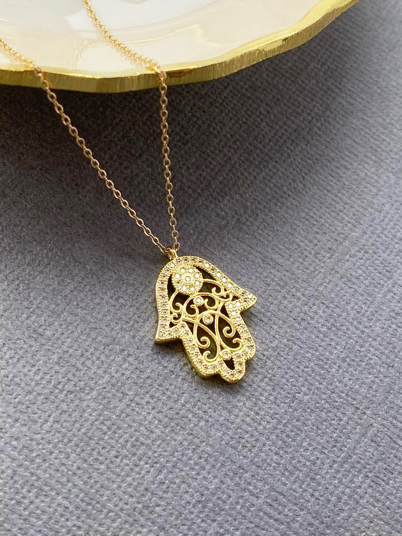 Cz Hamsa Hand Kette Gold Boho Schutz Schmuck Cz Hamsa Hand Kette Gold Boho Schutz Schmuck von Lotus411