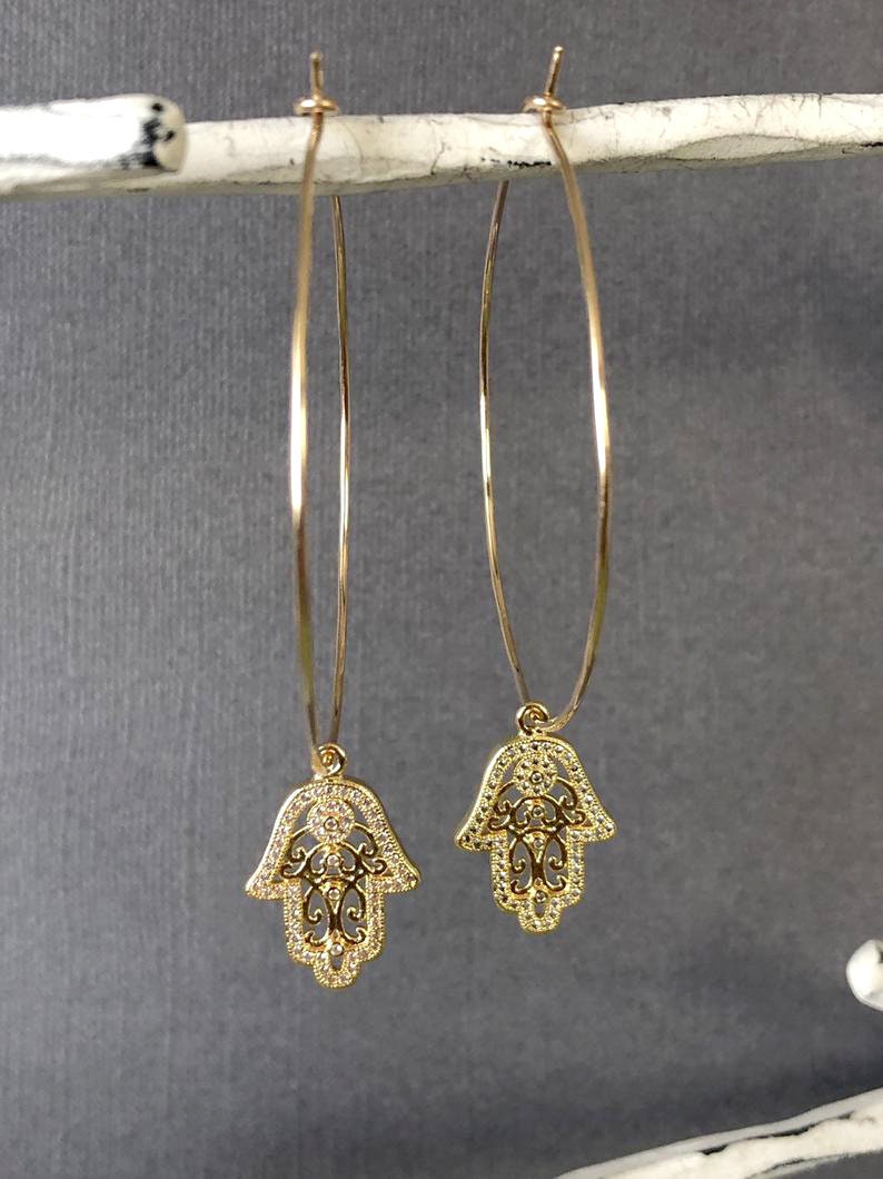 Hamsa Hand Creolen Gehämmertes Gold Fill Oder Sterling Silber Hamsa Hand Creolen Gehämmertes Gold Fill Oder Sterling Silber von Lotus411