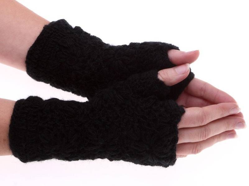Gehäkelte Fingerlose Handschuhe Mit Fleecefutter - Handgefertigt in Nepal von LotusCraftAndFashion