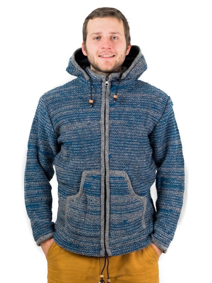 Handgemachter Wollpullover Mit Fleecefutter Und Kapuze Made in Nepal von LotusCraftAndFashion