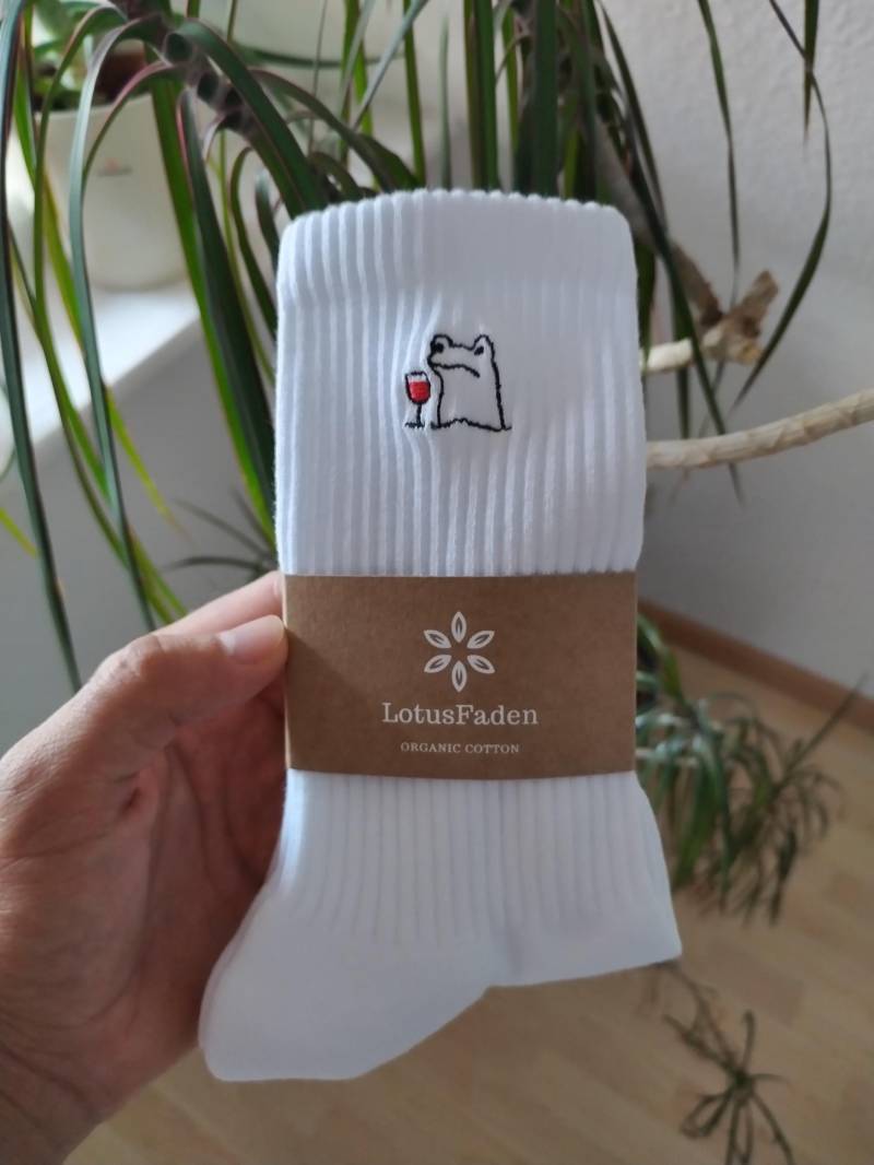 Socken Bestickt Mit Einem Single Frosch | Tennissocken Bio Baumwolle Größe 37-44 Made in Eu Weiß Socken Bestickt Mit Einem Single Frosch | Tennissocken Bio Baumwolle Größe 37-44 Made in Eu Weiß von LotusFaden