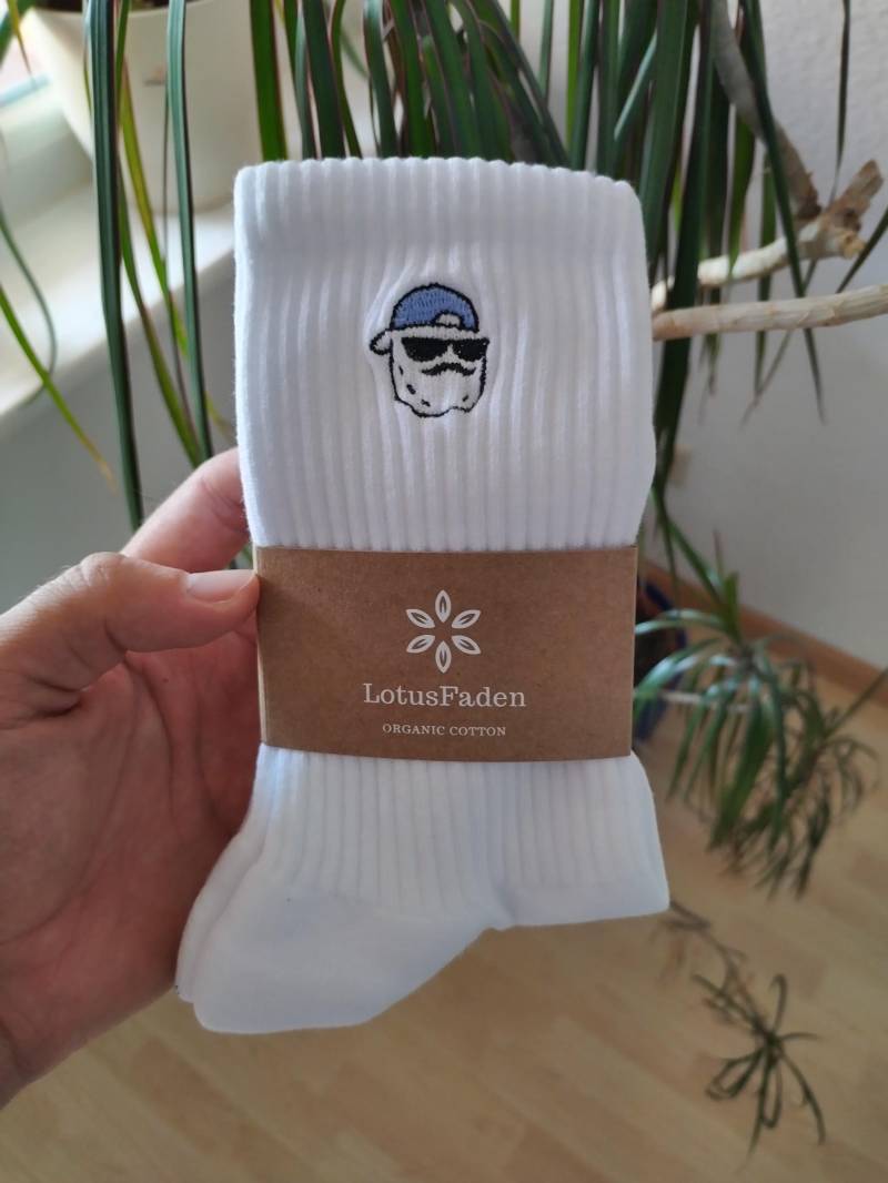 Socken Bestickt Mit Einer Kartoffel | Tennissocken Bio Baumwolle Größe 37-44 Made in Eu Weiß von LotusFaden