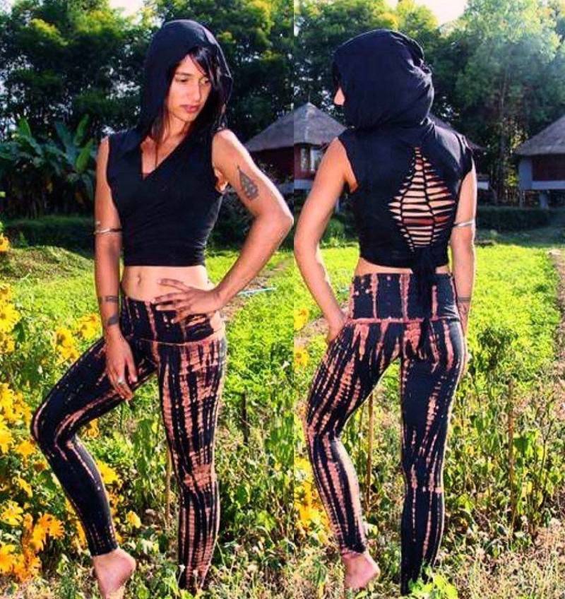 Onyx Kapuzen Wickelweste Schwarzer Stretch Hoodie Ärmellose Jacke Crop Top von LotusTribeClothing