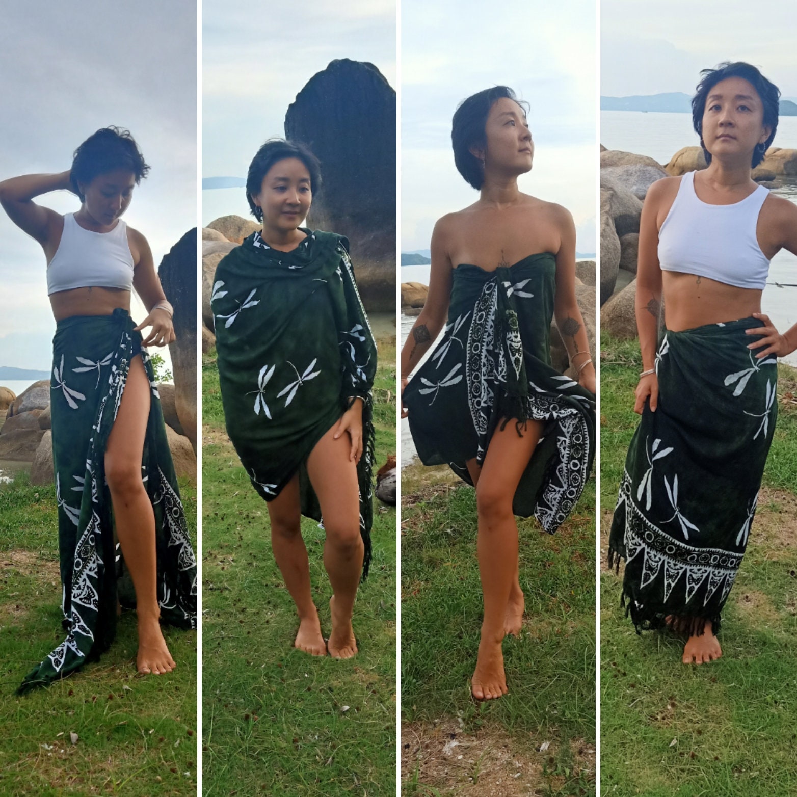 Grüner Sarong Mit Libellen Von Lotus Tribe Kann Als Wickelrock, Kleid, Schal, Strandtuch, Tischdecke, Geschenk Getragen Werden von LotusTribeClothing