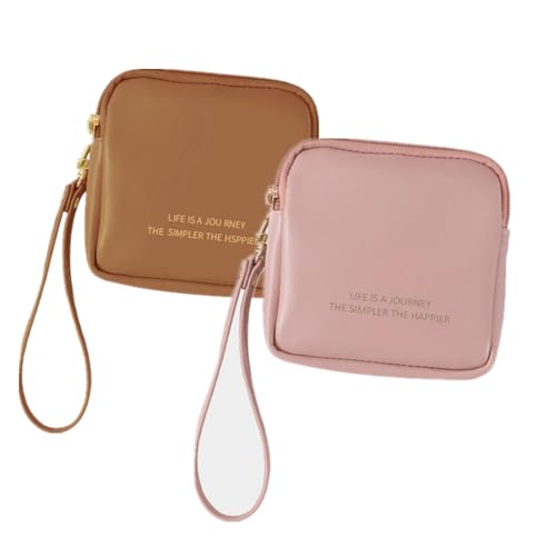 2 Pieces Period Bag School Girls Tying Storage Mini Handbag for Tampons Waterproof Tampon Bags with Zip for Girls Napkins Cloths Lipstick Keys (Pink&Brown) von Lotuses
