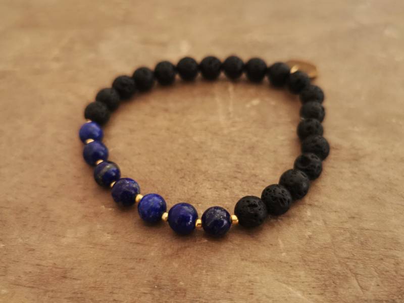 Edelstein Armband Lapis Lazuli Yoga Schmuck Edelsteinschmuck Geschenk Set | Heilstein Lavastein Freundschaftsarmband Affirmationskarten von Lotuslicht