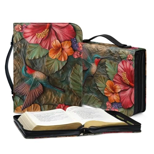 Lotusorchid Bibelbuchhülle aus Leder mit Grifftasche, Kolibri-Bibelhülle mit Stiftaufbewahrung, stabile PU-Bibeltasche, Bibelzubehör, 2XL von Lotusorchid