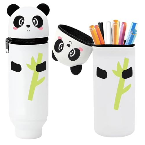 Lotvic Federmäppchen aus Weichem Silikon, 2-in-1 Mäppchen, Stand Up Federmäppchen, Mäppchen Panda, Schlampermäppchen, Tier Stifthalter, Stifthalter Bleistifttasche Mädchen Junge von Lotvic