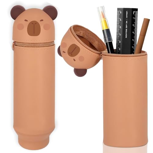 Lotvic Kawaii Federmäppchen, 2-in-1 Mäppchen aus Weichem Silikon, Stand Up Federmäppchen, Capybara Mäppchen, Schlampermäppchen, Tier Stifthalter, Stifthalter Bleistifttasche Mädchen Junge von Lotvic
