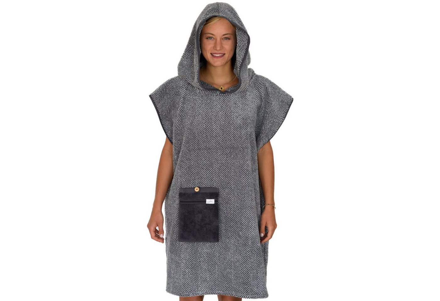 Lou-i Badeponcho Badeponcho Herringbone unisex Made in Germany, Kapuze, Tasche mit Knopf, mit Kapuze und Tasche von Lou-i