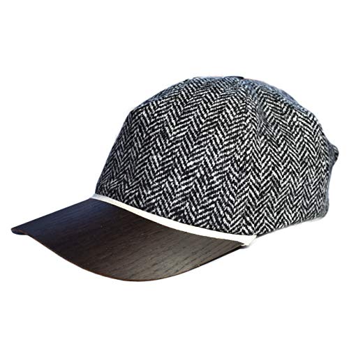 Lou-i Tweed Cap schwarz-weiß mit edlem Holzschild Made in Germany - Sehr leichte & Bequeme Tweed Basecap - One Size fits All Snapback Cappy - Tweed Mütze Herren (Tweed schwarz-weiß) von Lou-i