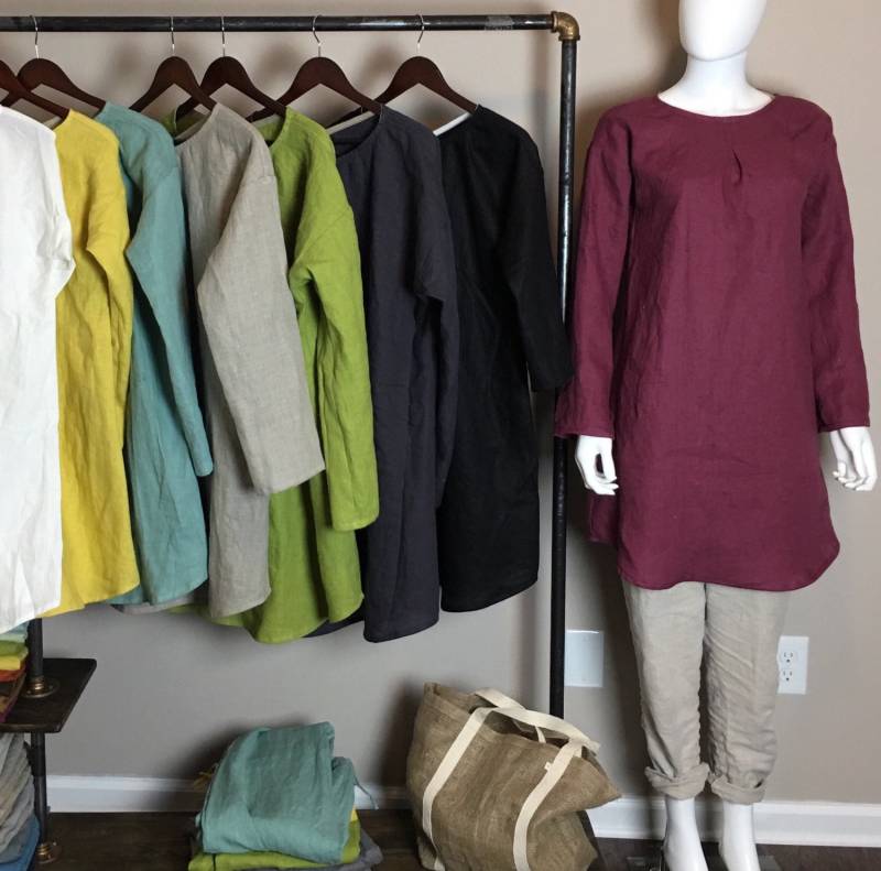 Ld 1520 /100% Leinen Kleid/Lange Ärmel/ 36"Länge von LouEmbrace