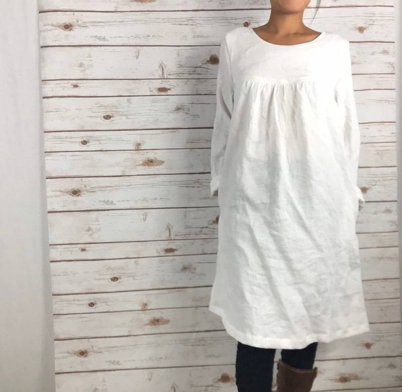 Ld1818 - 92cm 100% Leinen Kleid/ Ganzjahreskleid/Gewaschenes/ Länge 98cm von LouEmbrace