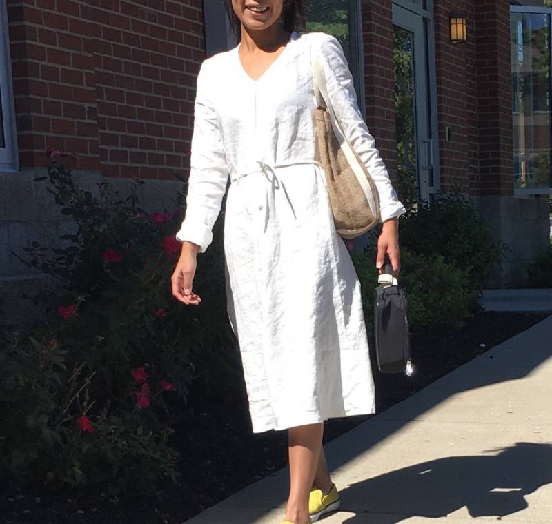 Ld2503/100% Leinen Tunika Mit V-Ausschnitt Und Taillenbändern 45" von LouEmbrace