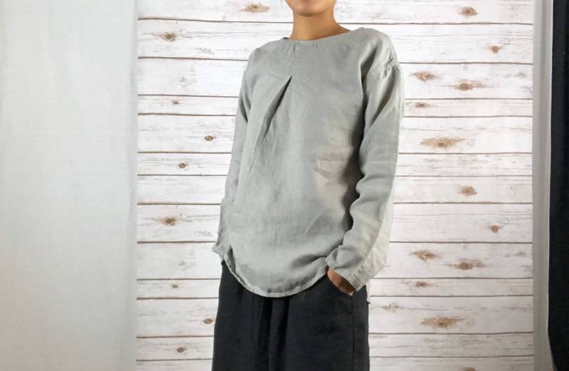 Lt 1524/100% Leinen Bluse /Leinen Top 26-27"/Lange Ärmel von LouEmbrace