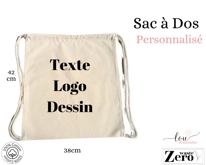 Sac À Dos Personnalisable Cadeau Original Sac Zu Gym Personnalisé En Coton Noël Personalisable Jeune Enfant von LouPersonalise