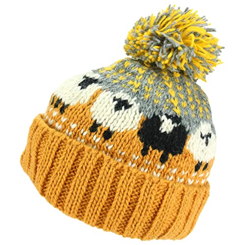 Loud Hats Wollstrickmütze mit Bommel und Schafmuster, Orange, Einheitsgröße von Loud Hats