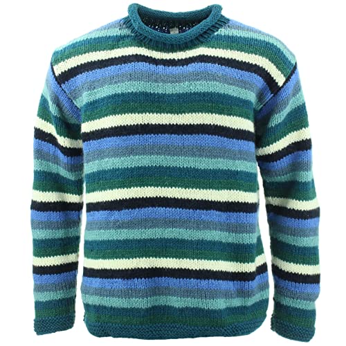 Grobstrick Pullover aus Wolle, Space Dye Retro Streifen, Blau gestreift, XL von Loud Jumpers