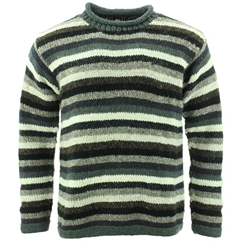 Grobstrick Pullover aus Wolle, Space Dye Retro Streifen, Grau gestreift, L von Loud Jumpers
