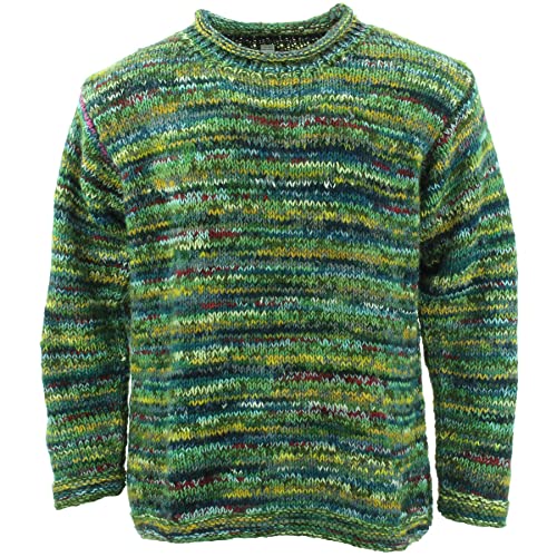 Grobstrick Pullover aus Wolle, Space Dye Retro Streifen, Sd Green Mix, XXL von Loud Jumpers