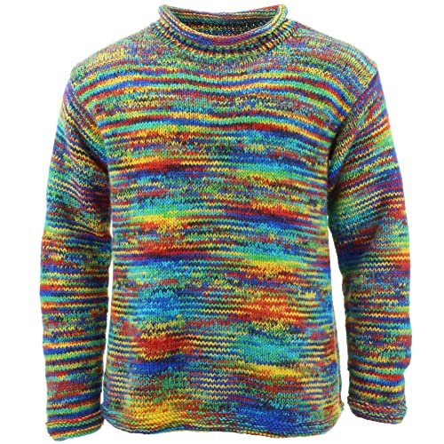Grobstrick Pullover aus Wolle, Space Dye Retro Streifen, Sd Rainbow, L von Loud Jumpers