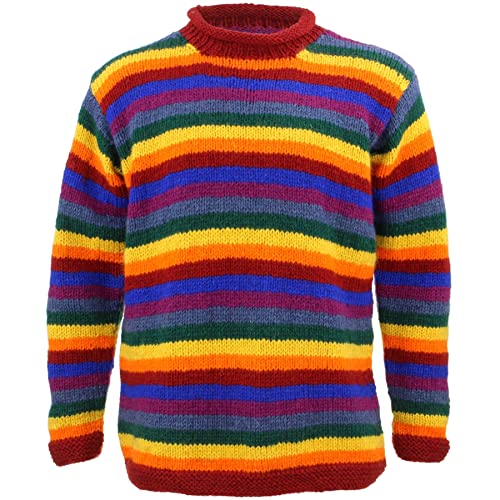 Grobstrick Pullover aus Wolle, Space Dye Retro Streifen, Streifen Regenbogen, M von Loud Jumpers