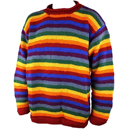 Strickpullover, Hippie, aus Fair Trade-Wolle, gestreifte Regenbogenfarben, in 3 Größen erhältlich Gr. X-Large, multi von Loud Jumpers