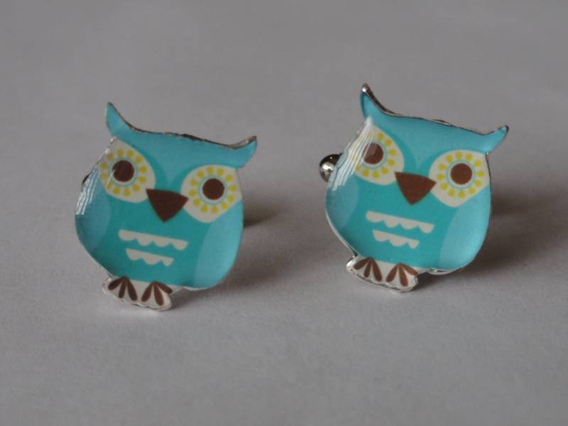 Blaue Eulen Manschettenknöpfe, Reversnadeln, Krawattenstangen, Ohrringe, Schmuck Und Accessoires von LoudCufflinks