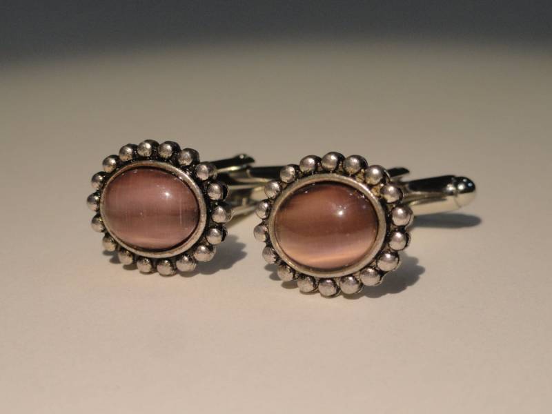 Elliptical Pink Glas Manschettenknöpfe, Reversnadeln, Krawattenstangen, Ohrringe, Schmuck Und Accessoires von LoudCufflinks