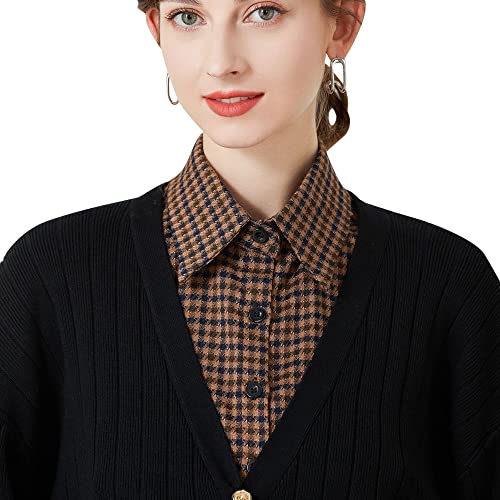 LoudSung Abnehmbare Halbhemdbluse Gefälschter Puppenkragen Falscher Kragen Kariertes Baumwolldesign für Frauen Mädchen von LoudSung