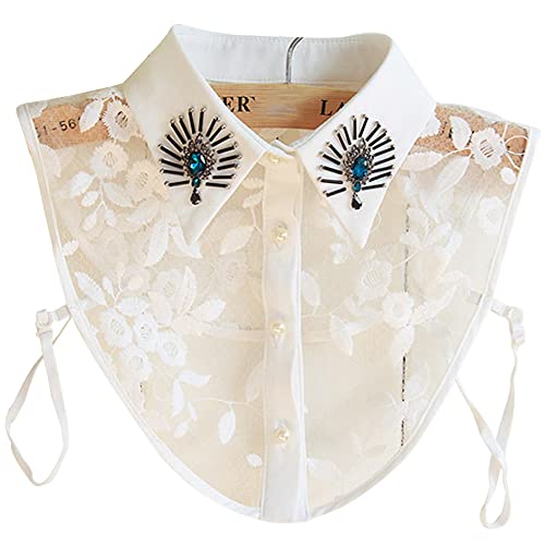 LoudSung Bluse mit falschem Kragen und abnehmbarem Halbhemd, eleganter falscher Kragen, dekoratives Kristalldesign für Frauen und Mädchen von LoudSung