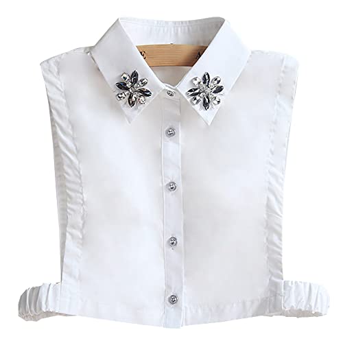 LoudSung Bluse mit falschem Kragen und abnehmbarem Halbhemd, eleganter falscher Kragen, dekoratives Strass-Design für Frauen und Mädchen von LoudSung