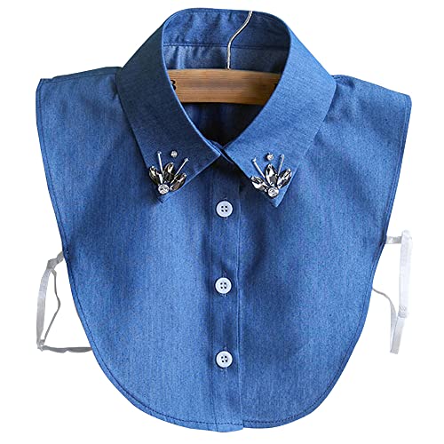 LoudSung Fake Collar Abnehmbare Halbhemden Falscher Kragen Denim Crystal Diamond Verzierter Kragen für Frauen Mädchen von LoudSung