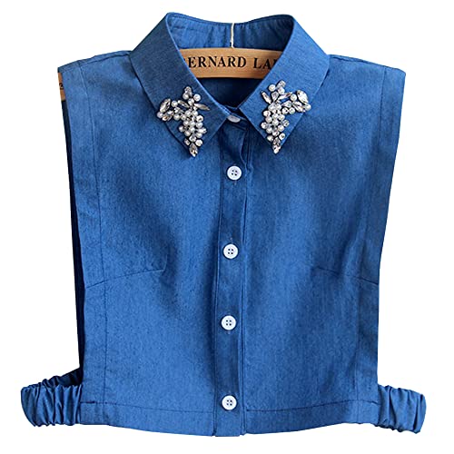 LoudSung Fake Collar Abnehmbare Halbhemden Falscher Kragen Denim Crystal Diamond Verzierter Kragen für Frauen Mädchen von LoudSung