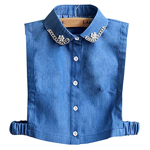 LoudSung Fake Collar Abnehmbare Halbhemden Falscher Kragen Denim Crystal Diamond Verzierter Kragen für Frauen Mädchen von LoudSung