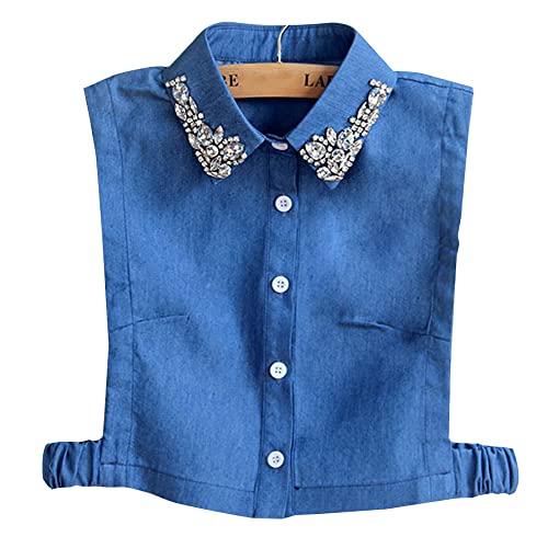 LoudSung Fake Collar Abnehmbare Halbhemden Falscher Kragen Denim Crystal Diamond Verzierter Kragen für Frauen Mädchen von LoudSung