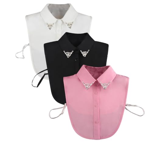LoudSung Fake HALLAR Abnehmbares Halbhemd -Hemdbluse falsche Kragen Sets Elegante Diamantreine Farbe für Frauen Mädchen 3pcs von LoudSung