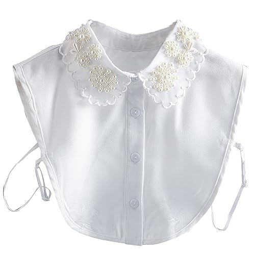 LoudSung FAKE HALLAR Abnehmbares halbe Hemdbluse falsche Kragen mit Perlen elegantes Design für Frauen Mädchen besetzt von LoudSung
