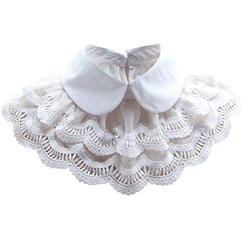 LoudSung Falscher Kragen Abnehmbare halbe Hemdbluse Gefälschte Kragen Blumenspitze Doppelschichtiger Cape Schal Elegant für Frauen Mädchen von LoudSung