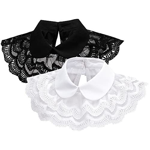 LoudSung Falscher Kragen Abnehmbare halbe Hemdbluse Gefälschte Kragen Blumenspitze Doppelschichtiger Cape Schal Elegant für Frauen Mädchen von LoudSung
