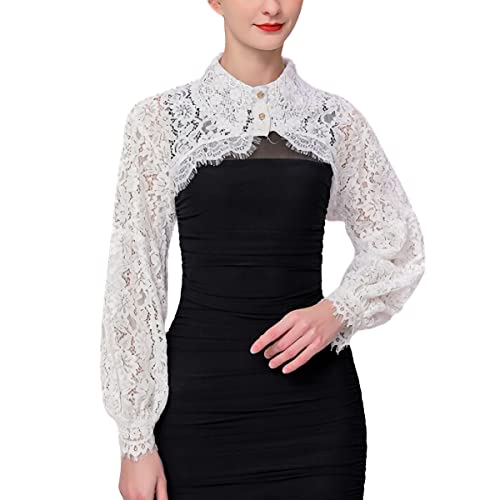 LoudSung abnehmbare Ärmel Brautkleider Crop Top gefälschter Kragen Halbhemd Bluse Spitze elegant für Frauen Mädchen von LoudSung