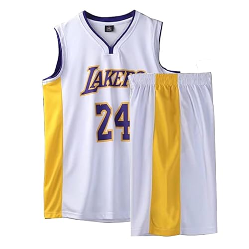 Basketball Trikot Shirt und Shorts, Erwachsene Basketball Jersey, Basketball ärmellose Anzug, Basketball Sportbekleidung, T-Shirt Weste + Shorts, Jugendlich Sweatshirt（3XL,Weiß#24） von Louenth