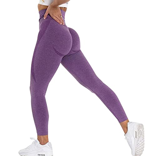 Scrunch Butt Sport Leggings Für Damen, Blickdicht Yoga Leggings, Figurformende Sporthose, Yogahose Fitnesshose, Damen Kompressions Sport Leggings, für Sport,Sportleggings für heiße Tage(Lila,XL) von Louenth