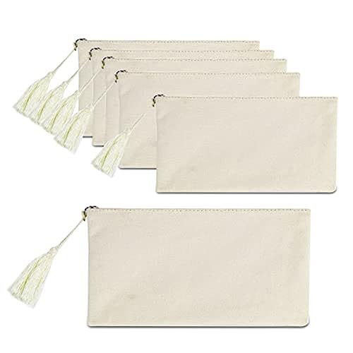 Loufy 6 Stück Leere DIY-Bastel-Leinwand-Bleistifttasche, Tasche, Kosmetiktasche, Große Kosmetiktasche (Beige, 21,6 X 13 cm) von Loufy