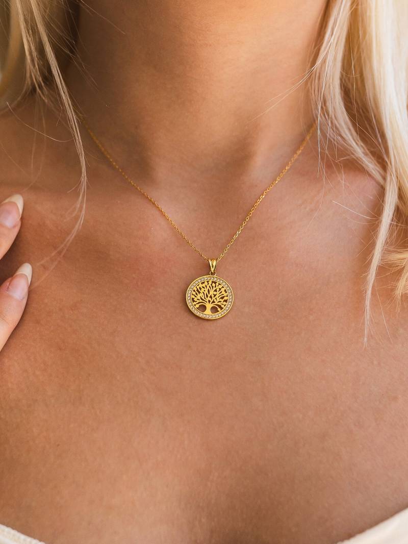 14K Vergoldete Baum Des Lebens Halskette Sterlingsilber Zirkon Anhänger von LouiesJewelryLLC