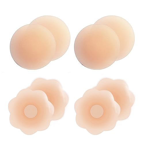 Louis Donné 4 Paar Nipple Covers Nippelpads Ultra Dünne Damen Nippel Covers Wiederverwendbar und Selbstklebende aus Silikon Aufkleber Nippelabdeckungen Nippelabdeckungen Rund & Blume 6.5cm von Louis Donné