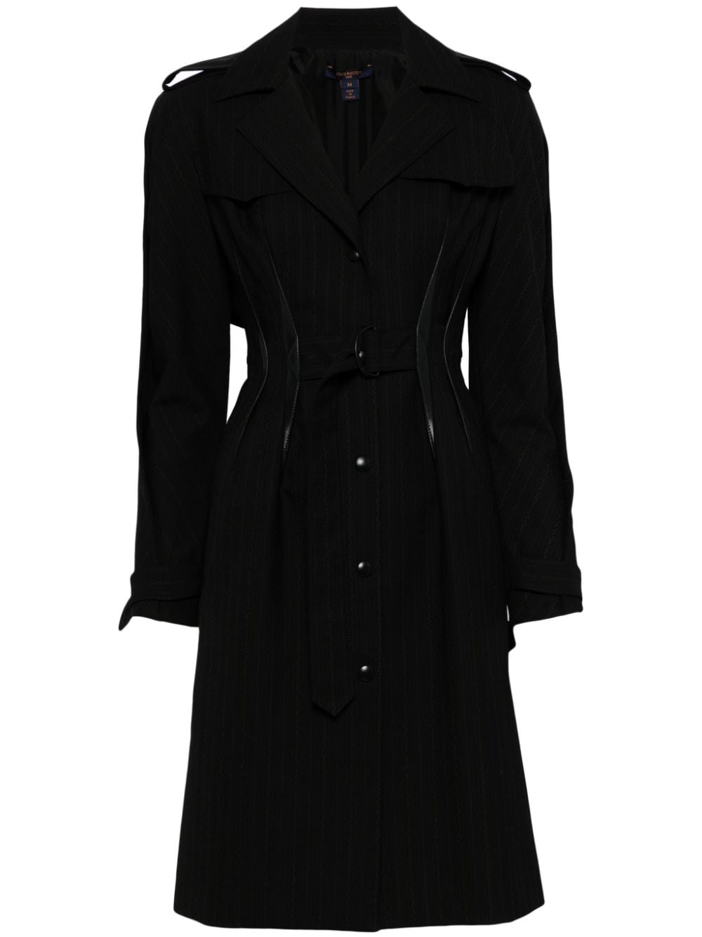 Louis Vuitton Pre-Owned pinstriped belted wool coat - Schwarz von Louis Vuitton Pre-Owned