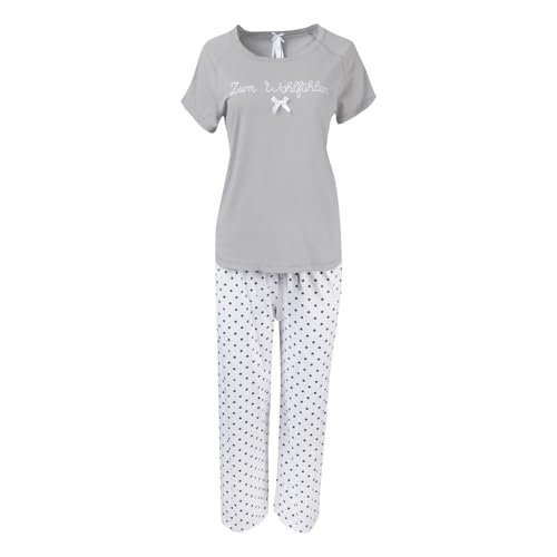 Louis & Louisa Damen Schlafanzug Nachtwäsche Pyjama Capri 'Zum Wohlfühlen', Farbe:Grau, Wäschegröße:2XL, Artikel:-grau/weiß von Louis & Louisa