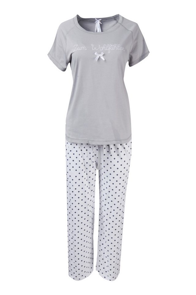 Louis & Louisa Capri-Pyjama Louis & Louisa Damen Pyjama Capri "Zum Wohlfühlen", grau /weiß allover von Louis & Louisa